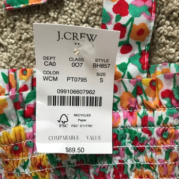🍁3/50$!! NWT! J. Crew Peplum Floral Tie Shoulder Smocked Corset Flounce Top - Picture 4 of 8